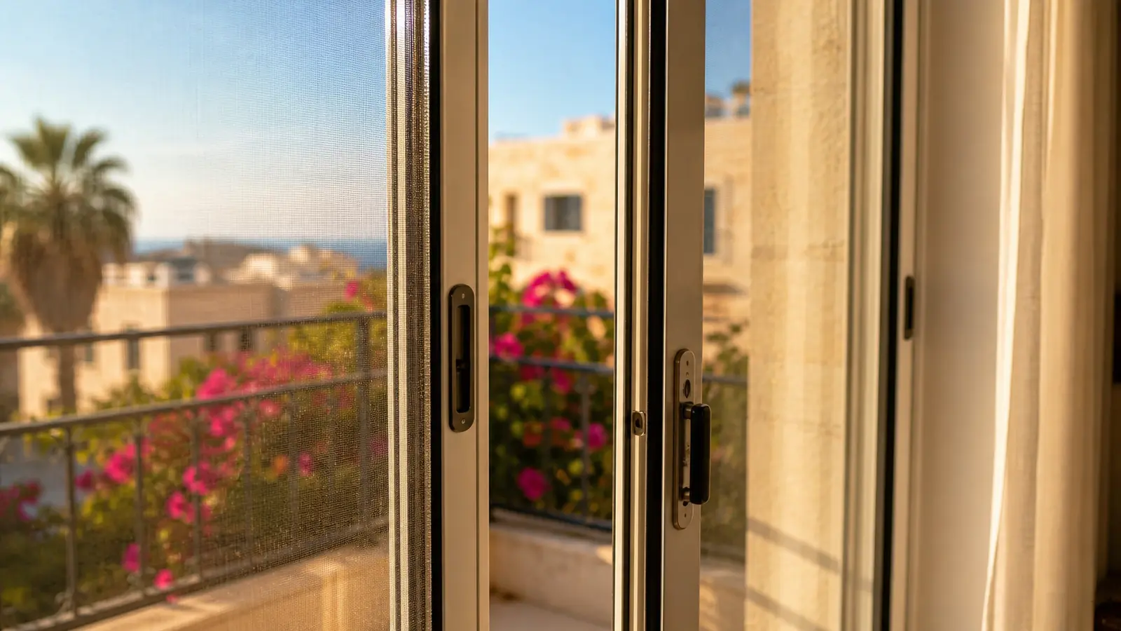 نوافذ قبرصية منزلقة بإطارات ألومنيوم