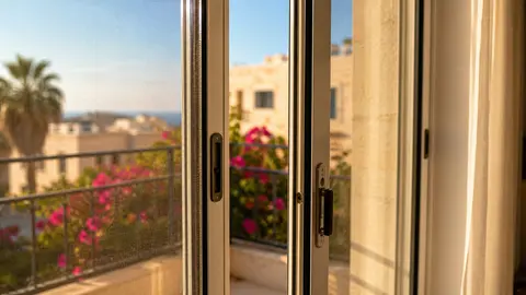 نوافذ قبرصية منزلقة بإطارات ألومنيوم